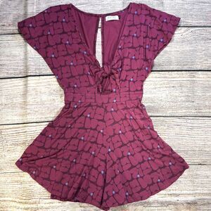 AVA SKY Deep V-Neck Romper with Abstract Print Size Small